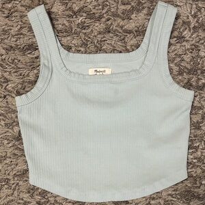 Madewell Sage Mist Ribbed Square-Neck Crop Top